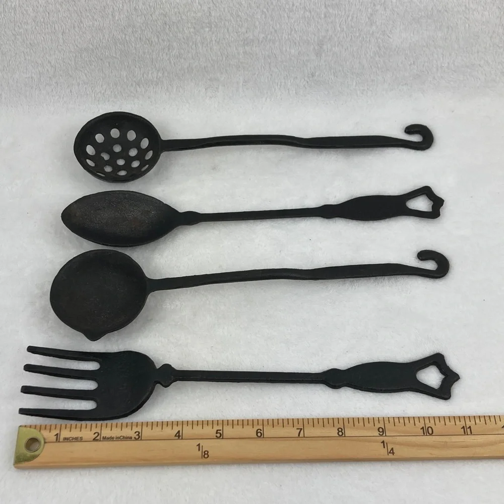 Vintage Set of 4 Black Cast Iron Kitchen Tools 11”